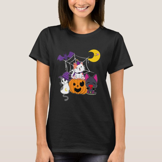 Cute Halloween Cats Witch Jackolantern Pumpkin Kid T Shirt (Framsida)