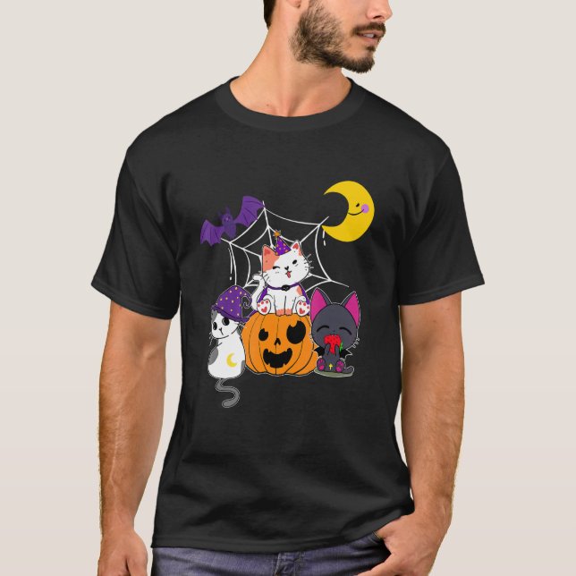 Cute Halloween Cats Witch Jackolantern Pumpkin Kid T Shirt (Framsida)