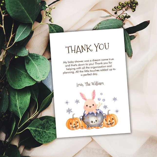 Cute Halloween Cauldron Baby är en bryggstövel Tack Kort (Cute Halloween Cauldron Baby is Brewing Shower Thank You Card)