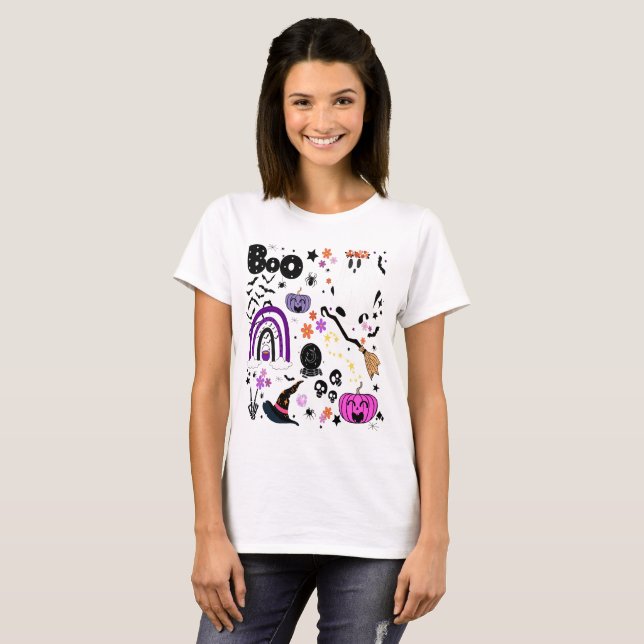 Cute Halloween Characters T-Shirt (Hel framsida)