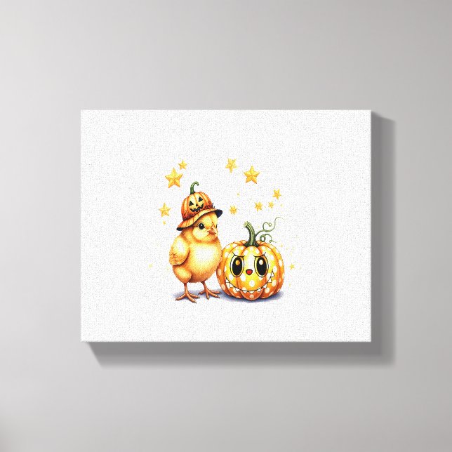 Cute Halloween Chick Pumpkin Canvastryck (Framsida)