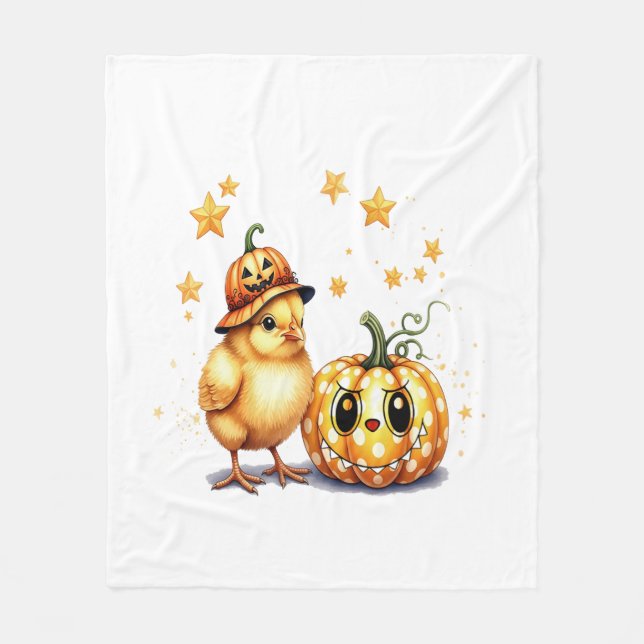 Cute Halloween Chick Pumpkin Fleecefilt (Framsidan)