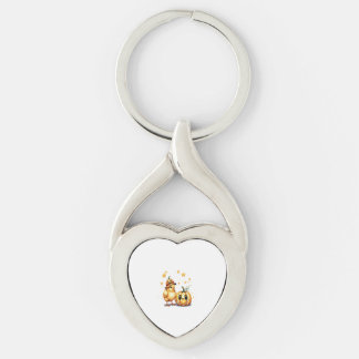 Cute Halloween Chick Pumpkin Twisted Heart Silverfärgad Nyckelring