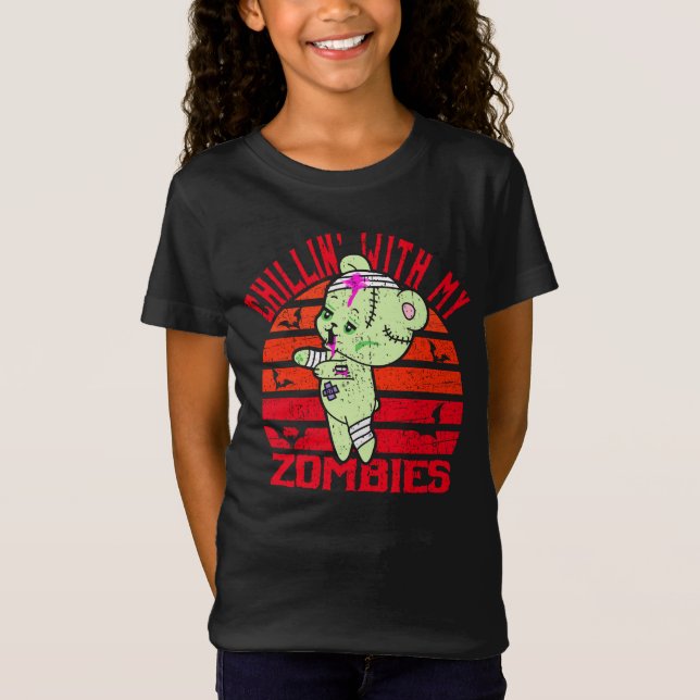 Cute Halloween Chillin med My Zombies Nalle T Shirt (Framsida)