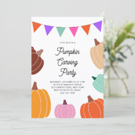 Cute Halloween Colorful Pumpkin Carving Party Inbjudningar
