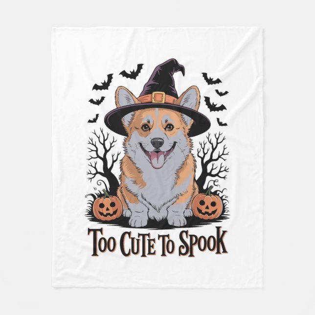 Cute Halloween Corgi in Witch Hat Fleecefilt (Framsidan)