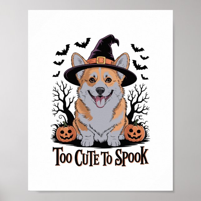 Cute Halloween Corgi in Witch Hat Poster (Framsidan)