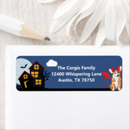 Cute Halloween Corgi Spooky House Returadress Returadress Etikett