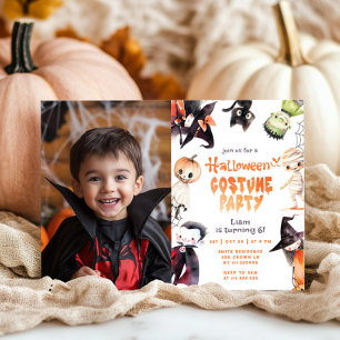 Cute Halloween Costume party-fotofödelsefödelsedag Inbjudningar