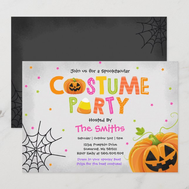 Cute Halloween Costume Party Spooktacular Inbjudningar (Fram/baksida)