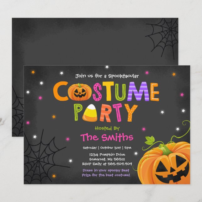 Cute Halloween Costume Party Spooktacular Inbjudningar (Fram/baksida)
