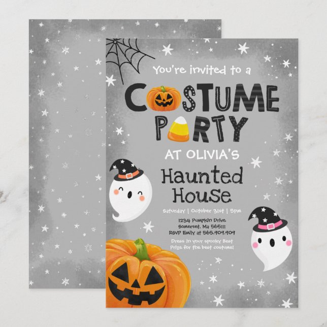 Cute Halloween Costume Party Spooktacular Inbjudningar (Fram/baksida)