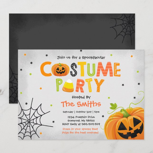 Cute Halloween Costume Party Spooktacular Inbjudningar (Fram/baksida)