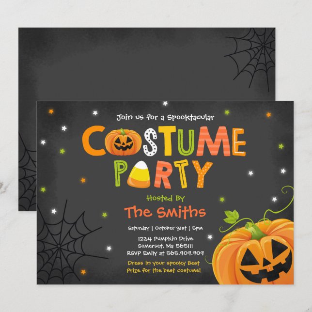 Cute Halloween Costume Party Spooktacular Inbjudningar (Fram/baksida)