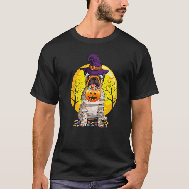 Cute Halloween Costume Pug Mummy Hund T Shirt (Framsida)