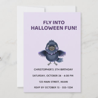 Cute Halloween Crow Birthday Invitation for Kids Inbjudningar