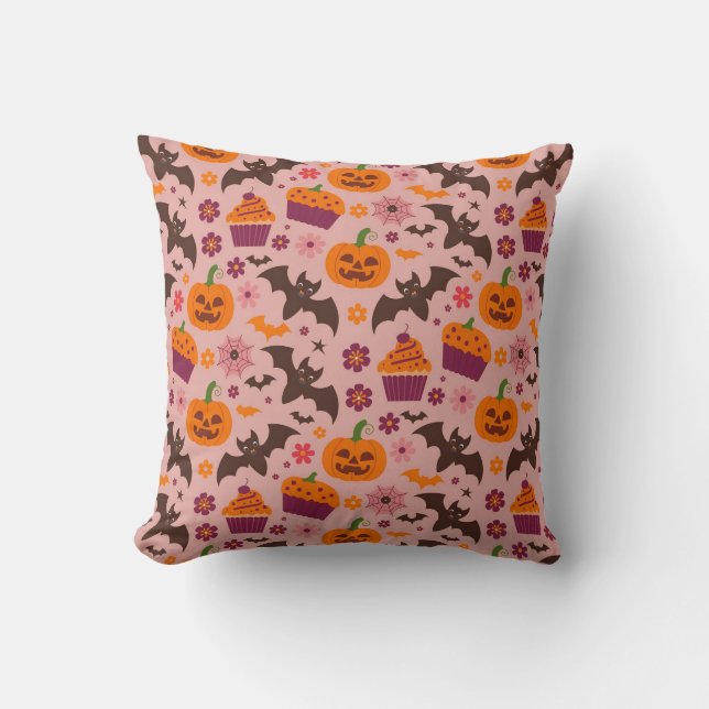 Cute Halloween Cushion | Rosa och Orange Kudde (Framsida)