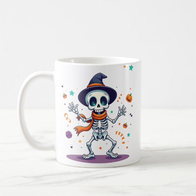 Cute halloween dancing skeleton mug kaffemugg (Vänster)