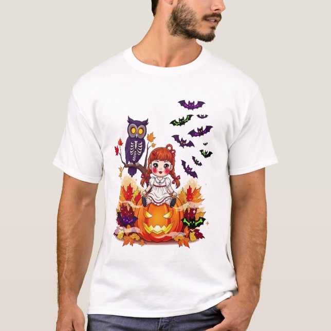 Cute Halloween Doll Owl T Shirt (Framsida)