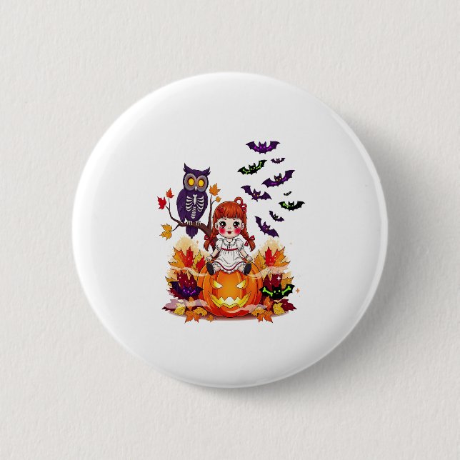 Cute Halloween Doll Uggla Knapp (Framsida)