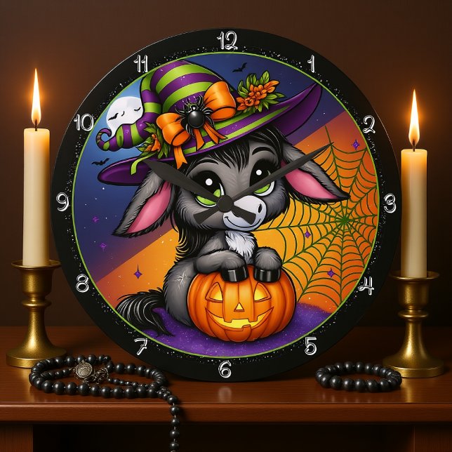 Cute Halloween Donkey Witch Pumpkin Stor Klocka (Skapare uppladdad)