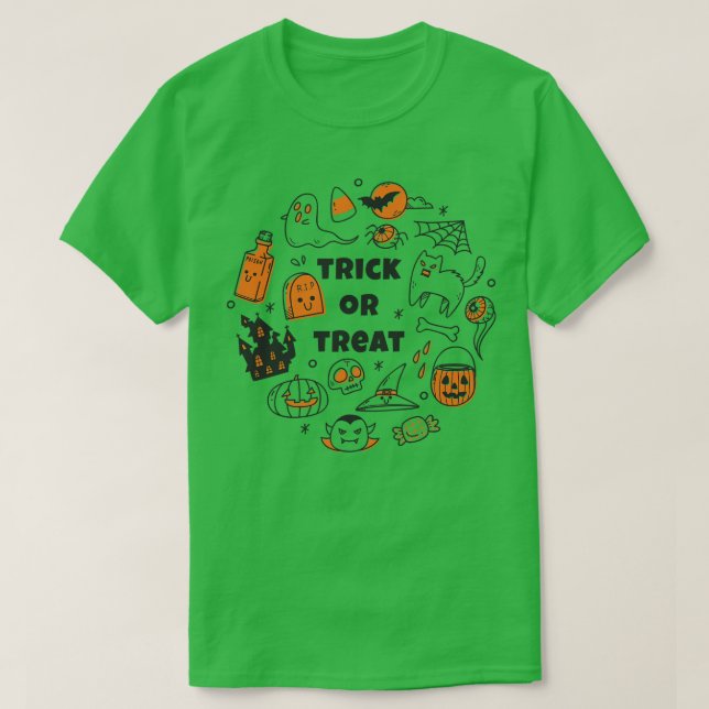 Cute Halloween Doodle Art T Shirt (Design framsida)