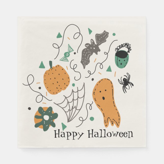 Cute Halloween Doodle Mönster Ghost Fladdermus Pum Pappersservett (Framsidan)