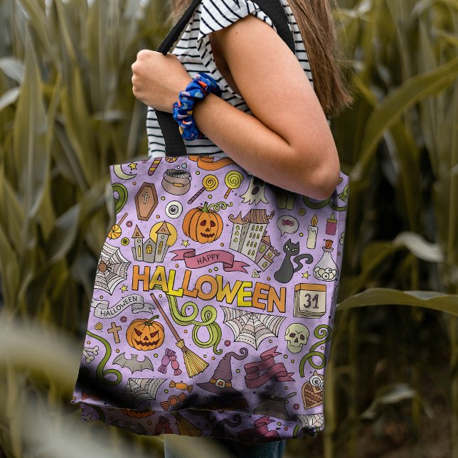 Cute Halloween Doodle Pattern Tygkasse (Skapare uppladdad)