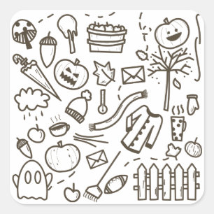 Cute Halloween Doodle Seamless Mönster, Halloween Fyrkantigt Klistermärke