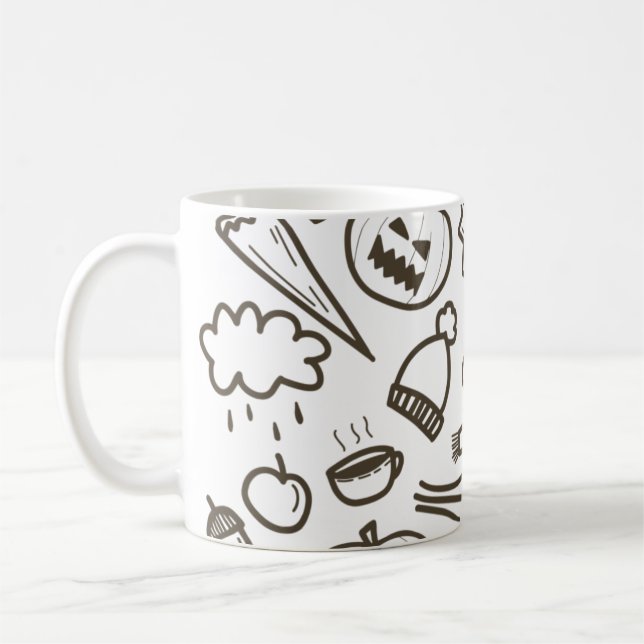 Cute Halloween Doodle Seamless Mönster, Halloween Kaffemugg (Vänster)