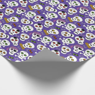 Cute Halloween-Döskallar på Lila Presentpapper