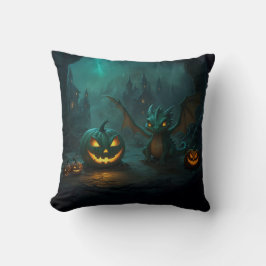 Cute Halloween Dragon med Scary Pumpkins Kudde