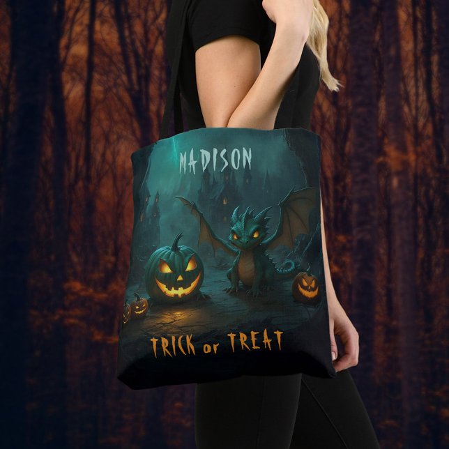 Cute Halloween Dragon med Scary Pumpkins Namn Tygkasse (Skapare uppladdad)