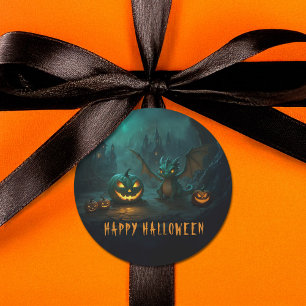 Cute Halloween Dragon med Scary Pumpkins Runt Klistermärke