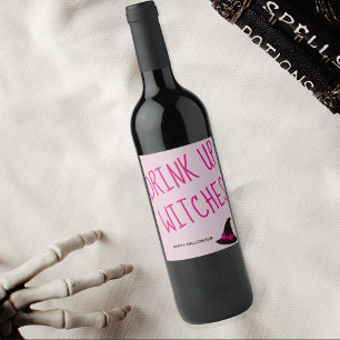 Cute Halloween dricker upp vitsar Vinflaska Etikett
