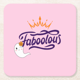 Cute Halloween, Faboolous, Cute Ghost, Preppy Underlägg Papper Kvadrat