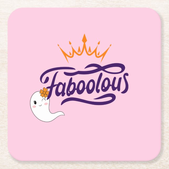 Cute Halloween, Faboolous, Cute Ghost, Preppy Underlägg Papper Kvadrat (Framsidan)