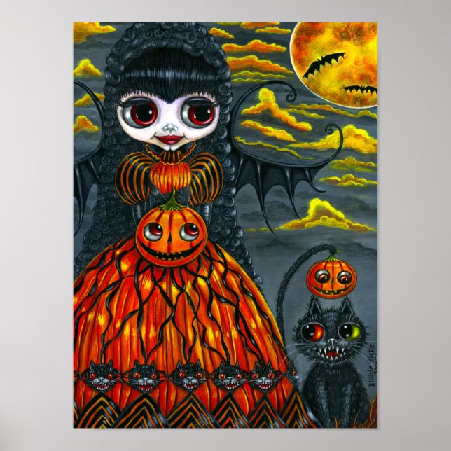 Cute Halloween Fairy Black Cat Bi-Färg Ögon Poster (Framsidan)