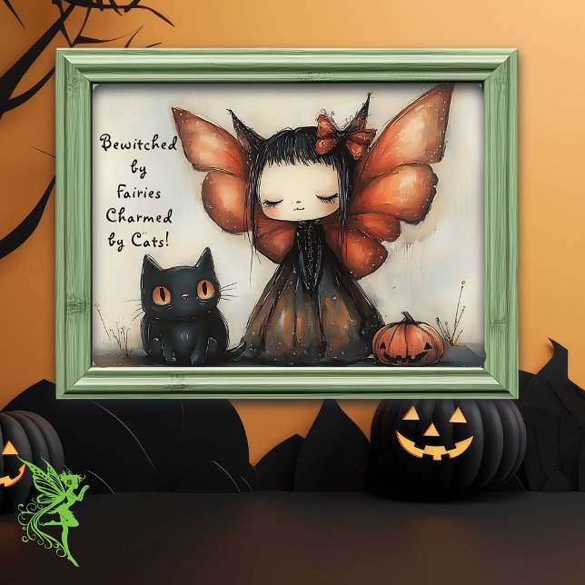 Cute Halloween Fairy with Cat & Pumpkin Fantasy Poster (Skapare uppladdad)