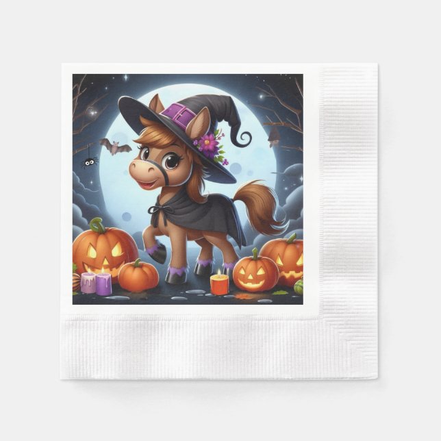 Cute Halloween/Fall Häst, fladdermus och pumpor Pappersservett (Framsidan)
