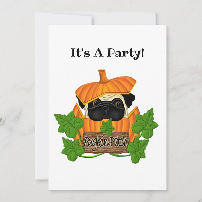Cute Halloween Fall Pug Pugkin Pumpkin Patch Inbjudningar (Framsida)