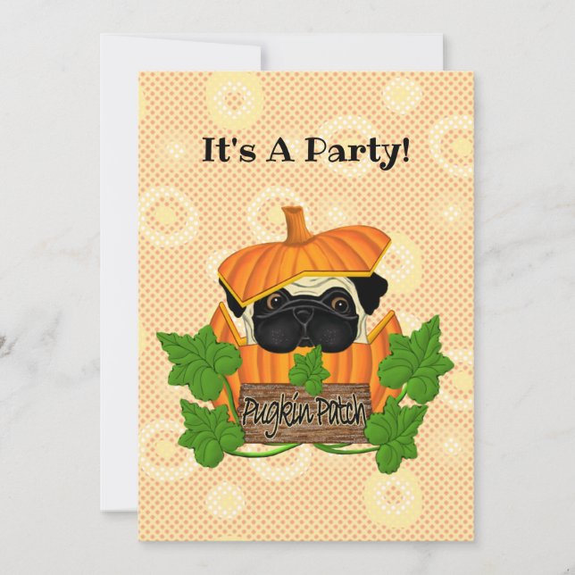 Cute Halloween Fall Pug Pugkin Pumpkin Patch Inbjudningar (Framsida)