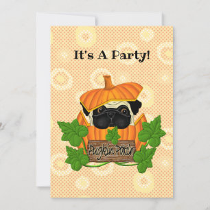 Cute Halloween Fall Pug Pugkin Pumpkin Patch Inbjudningar