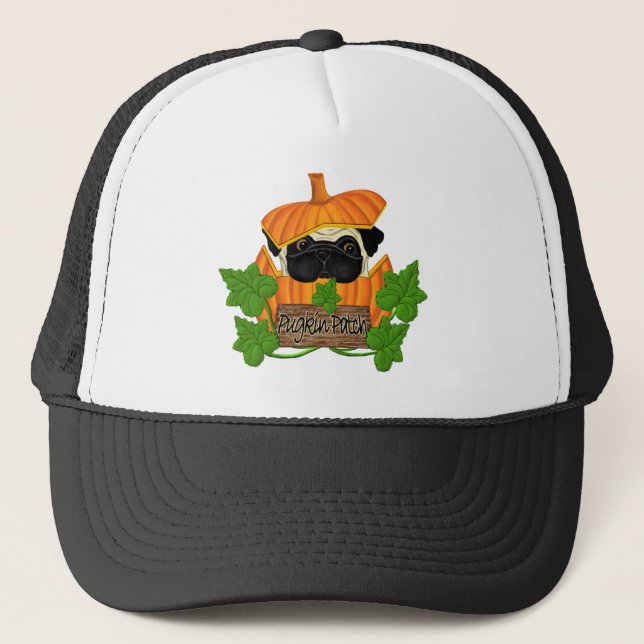 Cute Halloween Fall Pug Pugkin Pumpkin Patch Keps (Framsida)
