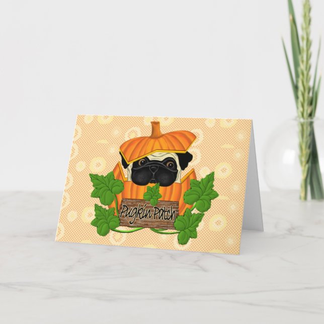Cute Halloween Fall Pug Pugkin Pumpkin Patch Kort (Framsida)