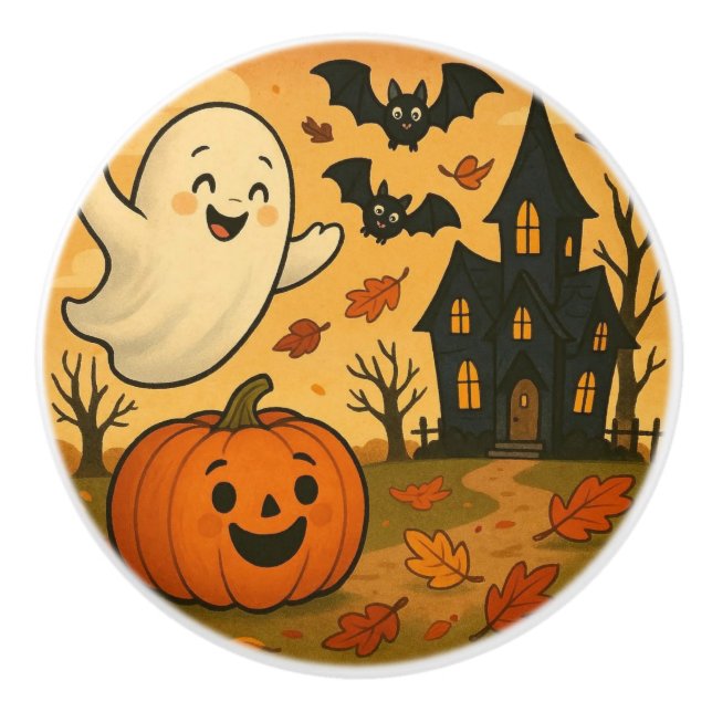Cute Halloween/fall-spökpumpa tecknad Knopp (Framsidan)