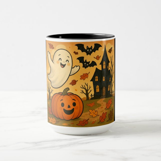 Cute Halloween/fall-spökpumpa tecknad Mugg (Center)