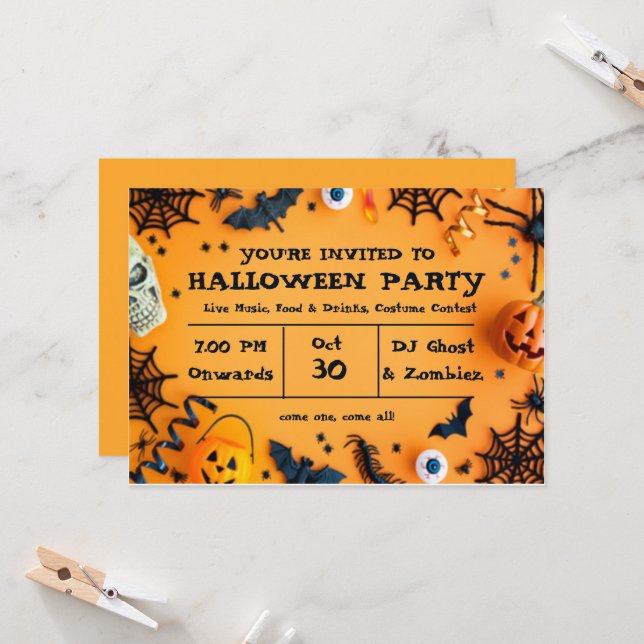 Cute Halloween fest-inbjudan Inbjudningar (Fram/Back In Situ)