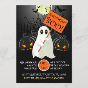 Cute Halloween fest-inbjudan med spöke och fladder Inbjudningar