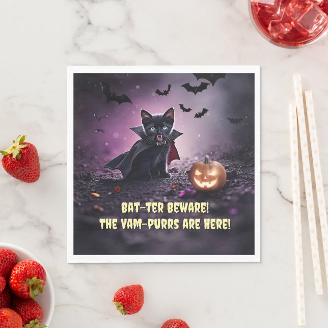 Cute Halloween fest med Black Cat Vampire Pappersservett (Insitu)